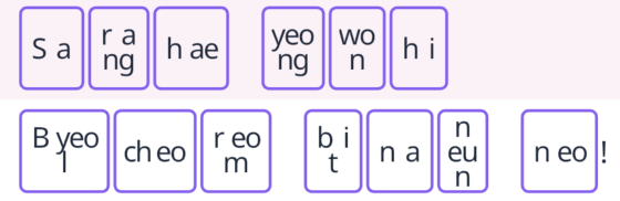 Sample 1 in Cluster mode — Korean lyrics converted to AlphaCombi