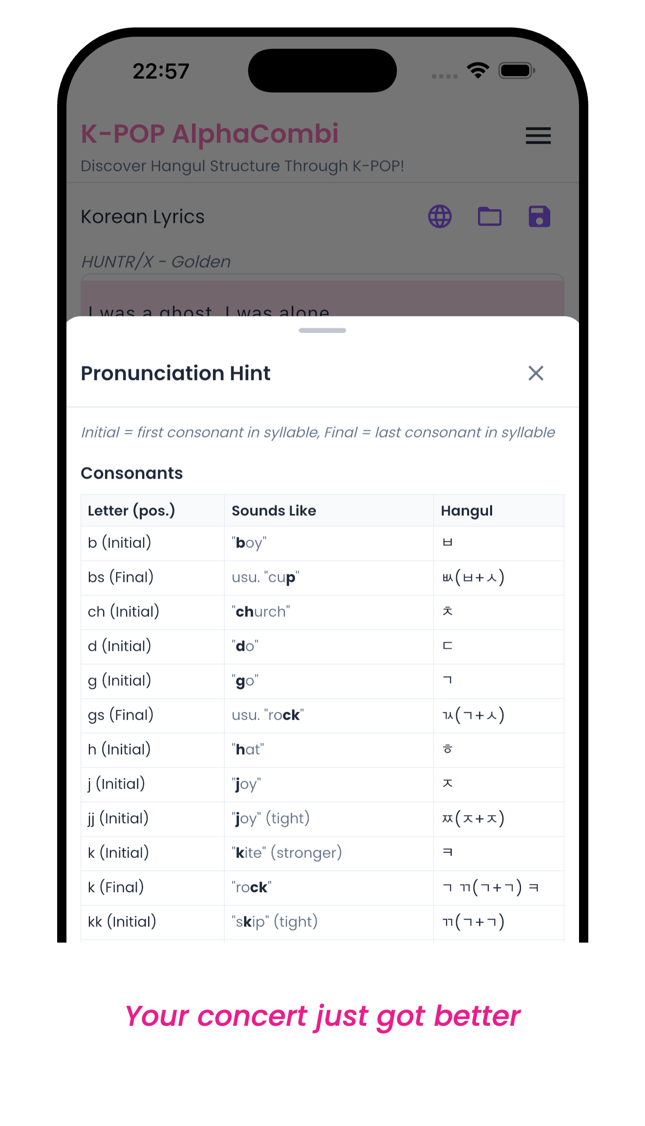 Pronunciation hint bottom sheet