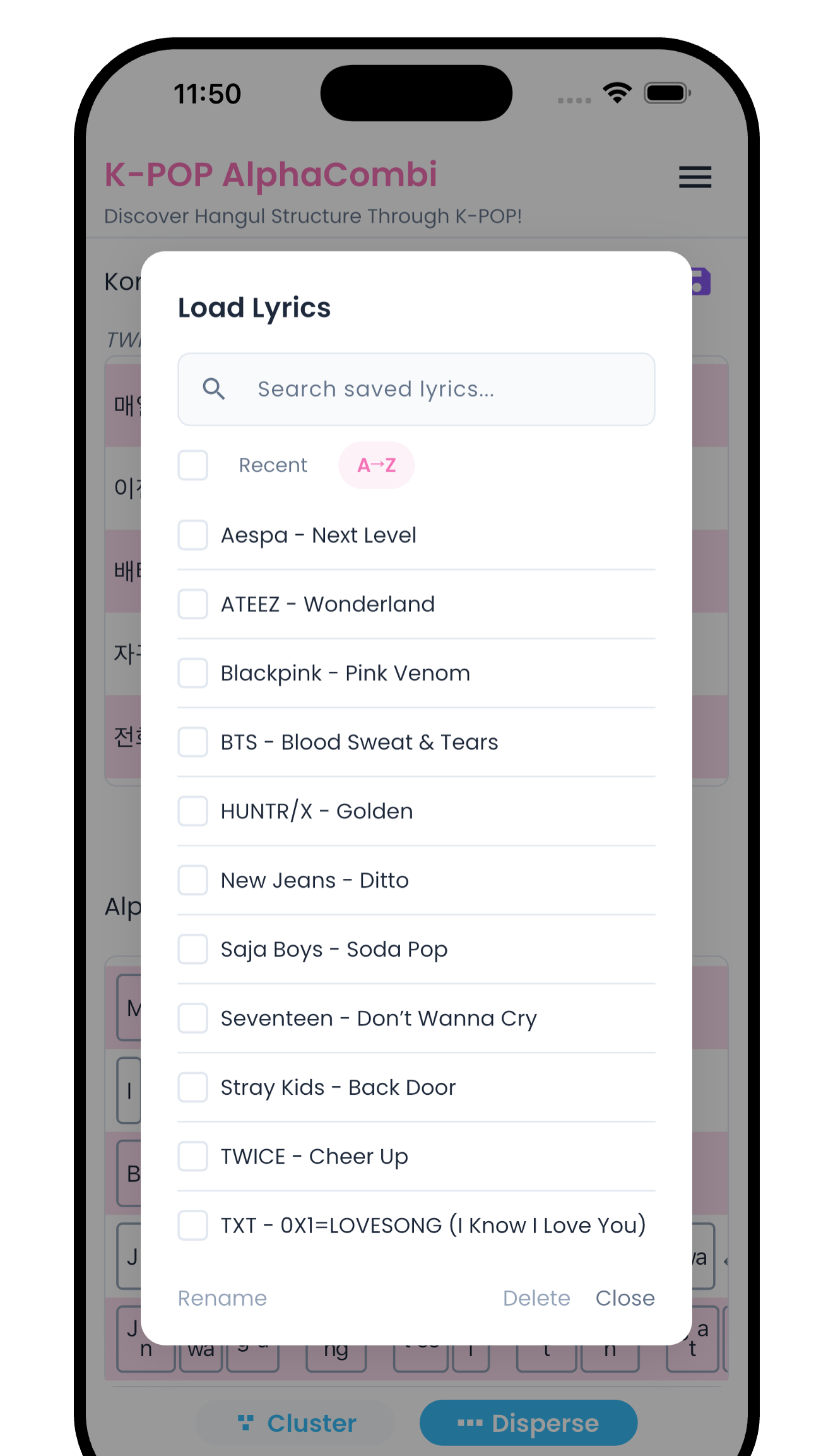 Save and Load lyrics for concert setlist