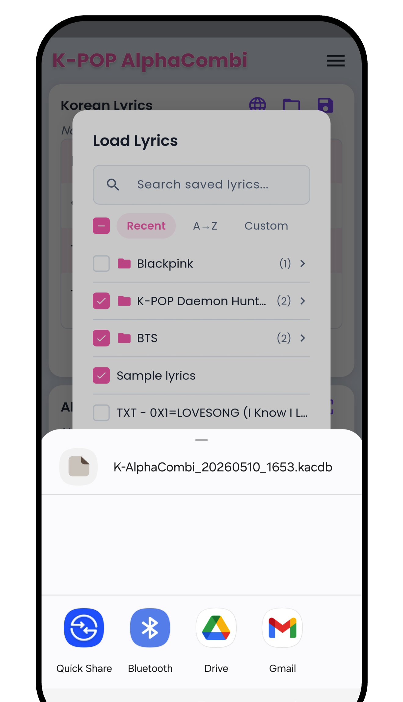 Share sheet on Android