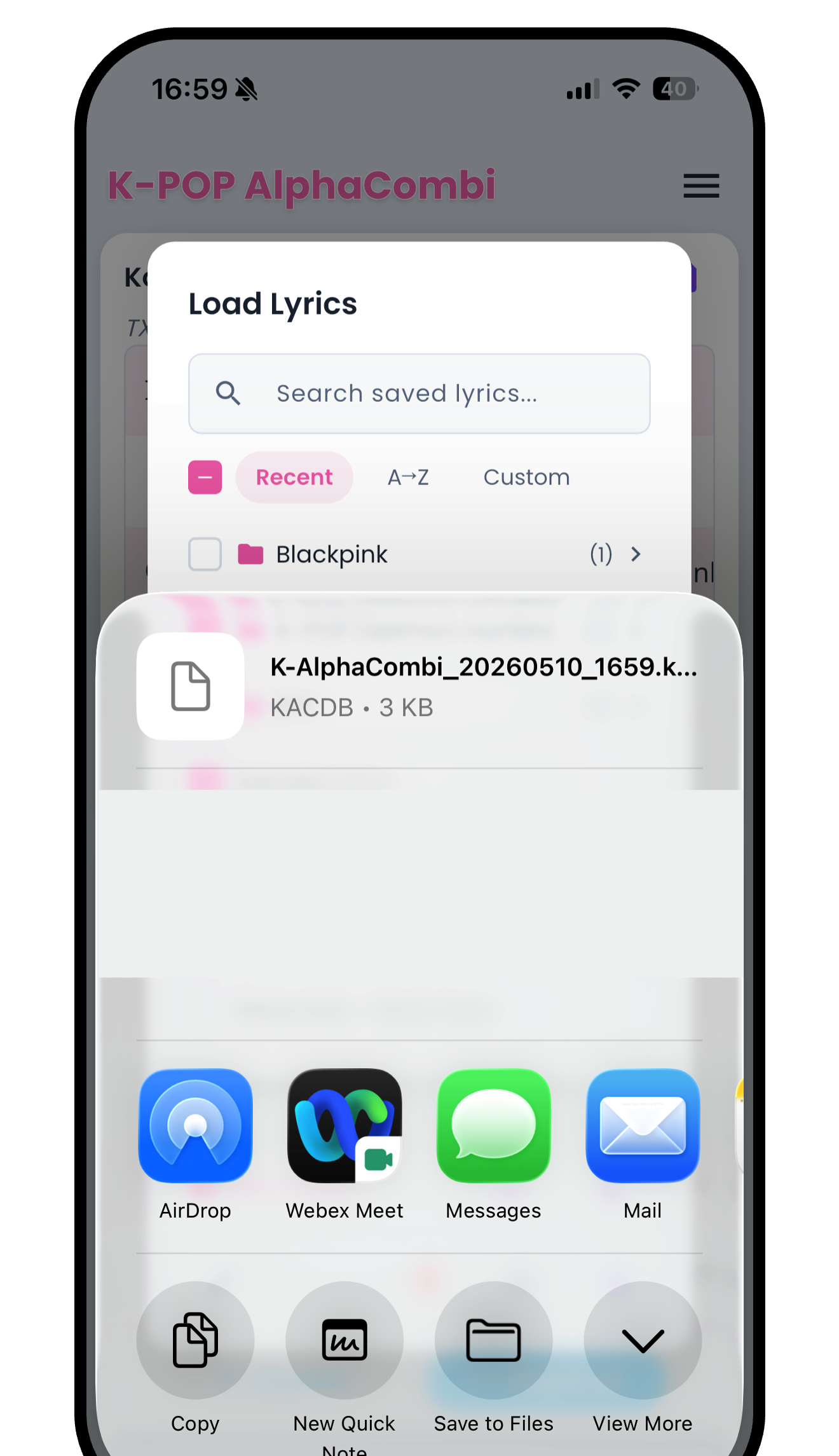 Share sheet on iOS